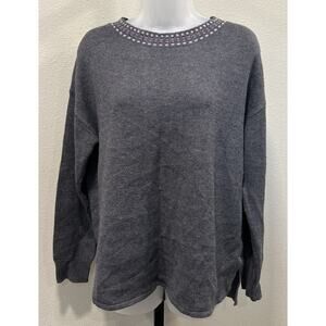 Krimson Klover Women’s Merino Gray Purple Pullover Crewneck Long Sweater Size L